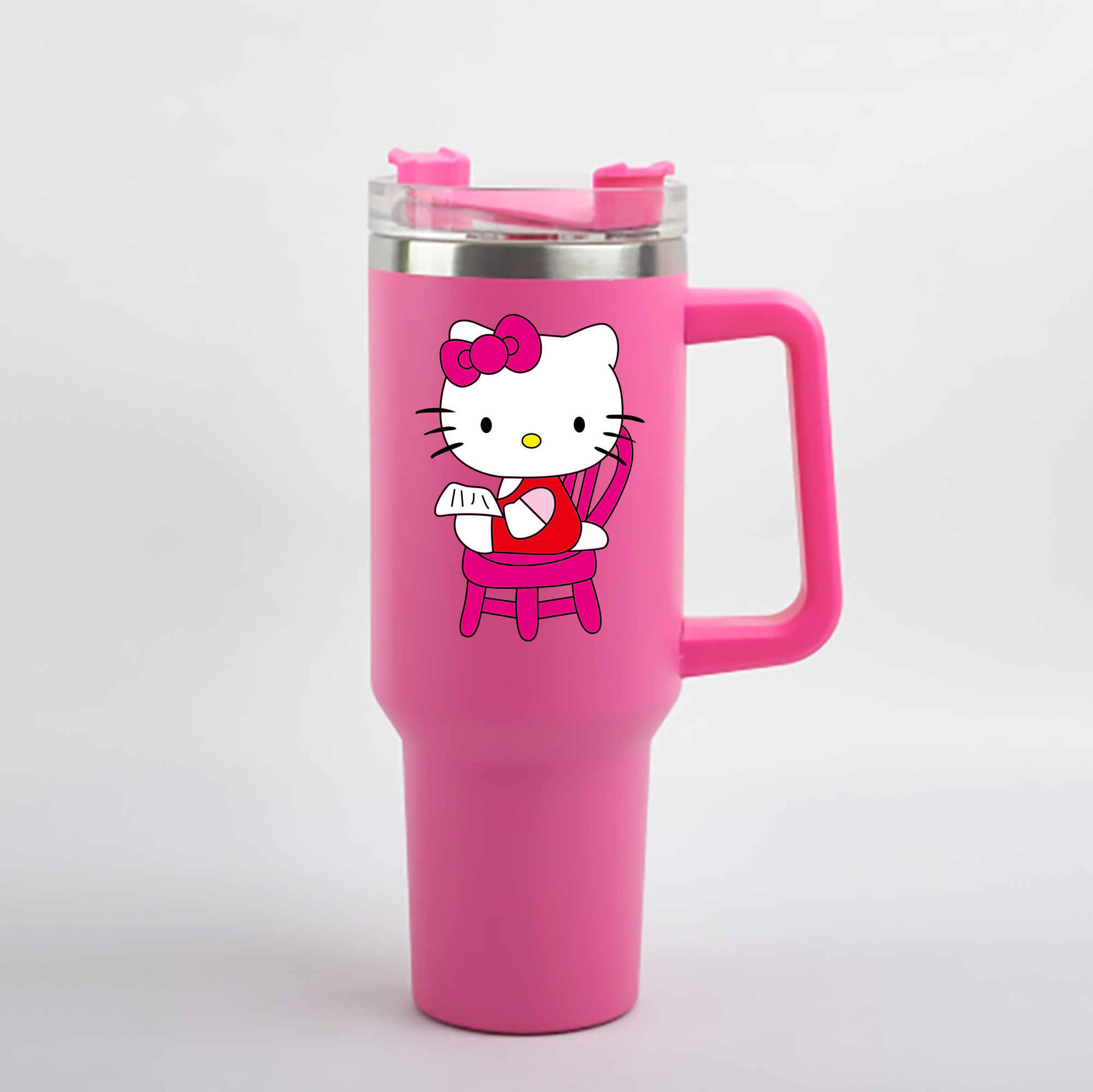 （画像用） Hello Kitty ハローキティ 1200mL車用タンブラー - クリスタルステッカー（プラスチックストロー付き）